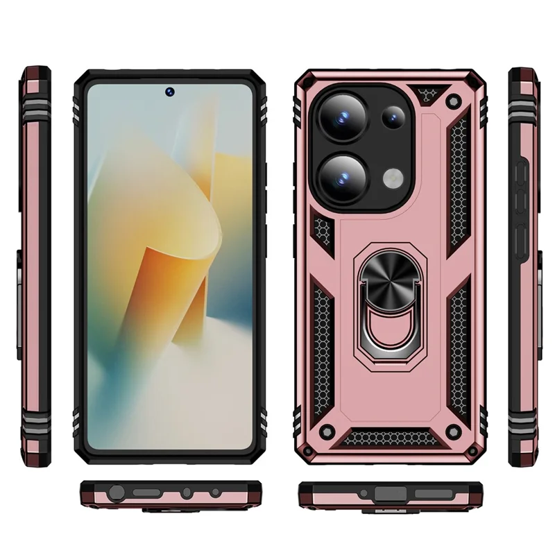 For Xiaomi Redmi Note 13 Pro 4G / Poco M6 Pro 4G Case Anti-Drop PC+TPU Kickstand Phone Cover - Rose Gold
