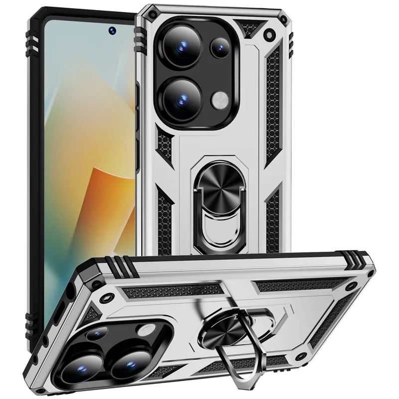 For Xiaomi Redmi Note 13 Pro 4G / Poco M6 Pro 4G Case Anti-Drop PC+TPU Kickstand Phone Cover - Silver