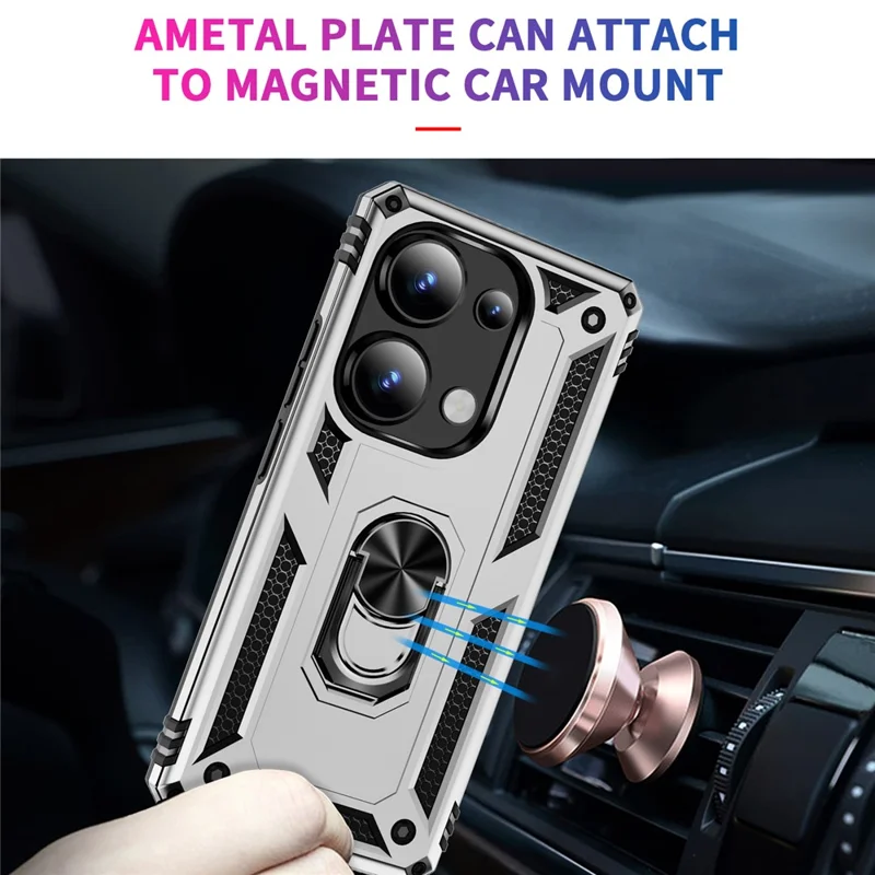 For Xiaomi Redmi Note 13 Pro 4G / Poco M6 Pro 4G Case Anti-Drop PC+TPU Kickstand Phone Cover - Silver