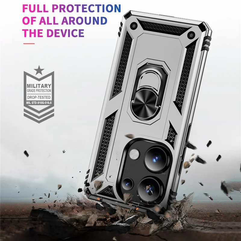 For Xiaomi Redmi Note 13 Pro 4G / Poco M6 Pro 4G Case Anti-Drop PC+TPU Kickstand Phone Cover - Silver