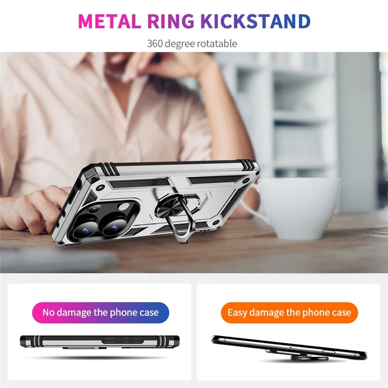 For Xiaomi Redmi Note 13 Pro 4G / Poco M6 Pro 4G Case Anti-Drop PC+TPU Kickstand Phone Cover - Silver