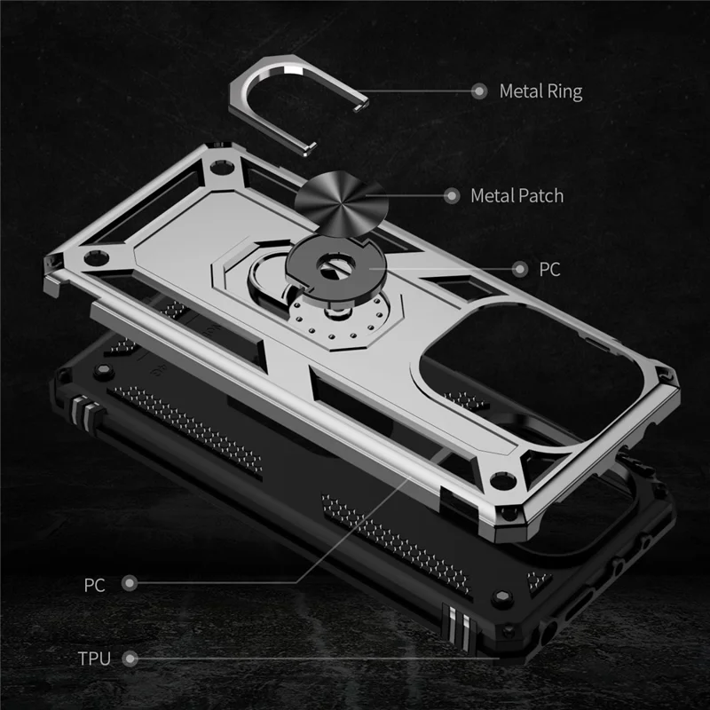 For Xiaomi Redmi Note 13 Pro 4G / Poco M6 Pro 4G Case Anti-Drop PC+TPU Kickstand Phone Cover - Silver