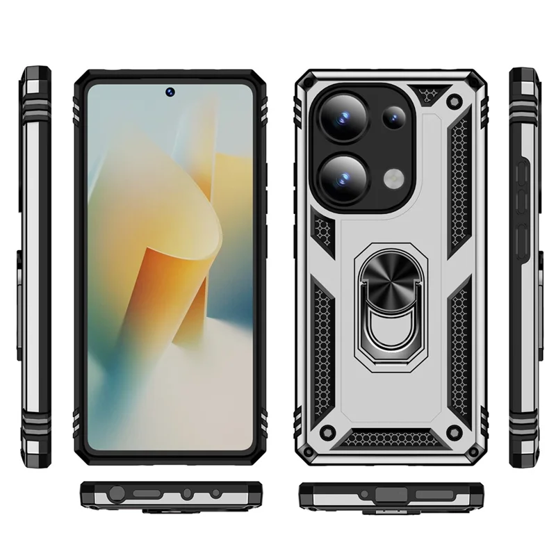 For Xiaomi Redmi Note 13 Pro 4G / Poco M6 Pro 4G Case Anti-Drop PC+TPU Kickstand Phone Cover - Silver