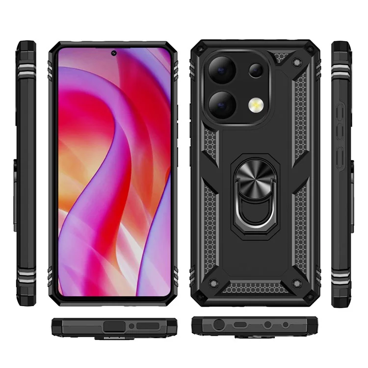 Для Xiaomi Redmi Note 13 4G Чехол PC+TPU Ударопрочный Чехол для телефона с подставкой - Черный