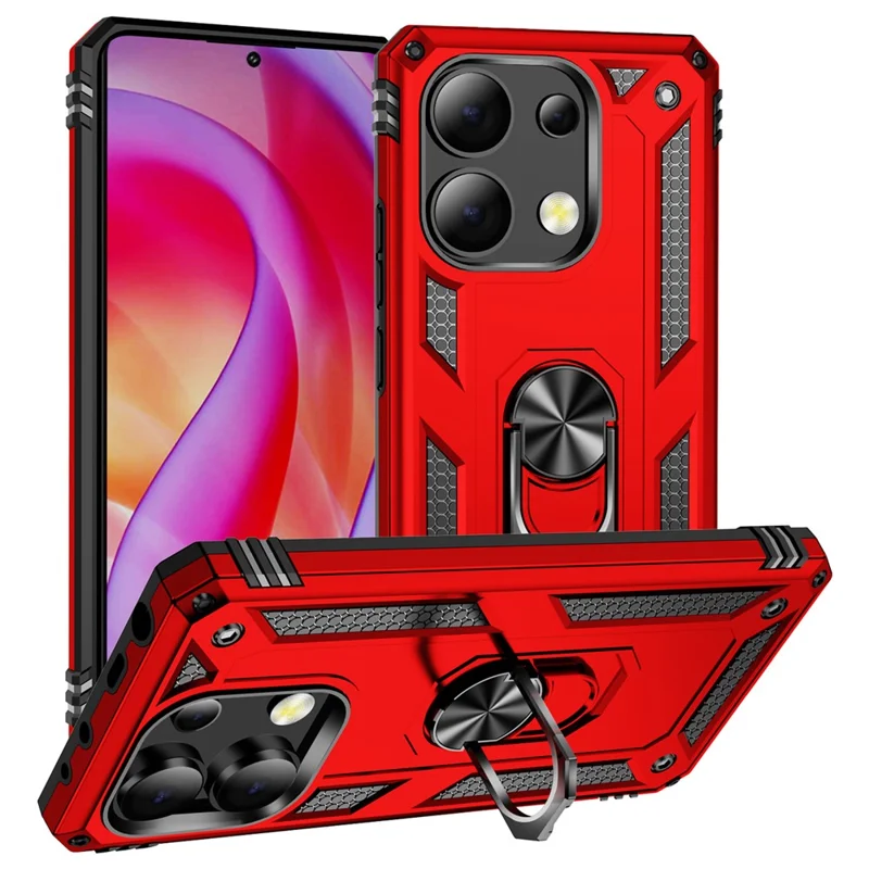 For Xiaomi Redmi Note 13 4G Case PC+TPU Shockproof Phone Cover with Kickstand - Red