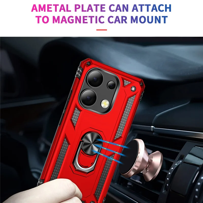 For Xiaomi Redmi Note 13 4G Case PC+TPU Shockproof Phone Cover with Kickstand - Red