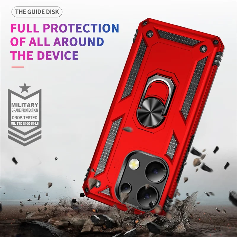 For Xiaomi Redmi Note 13 4G Case PC+TPU Shockproof Phone Cover with Kickstand - Red