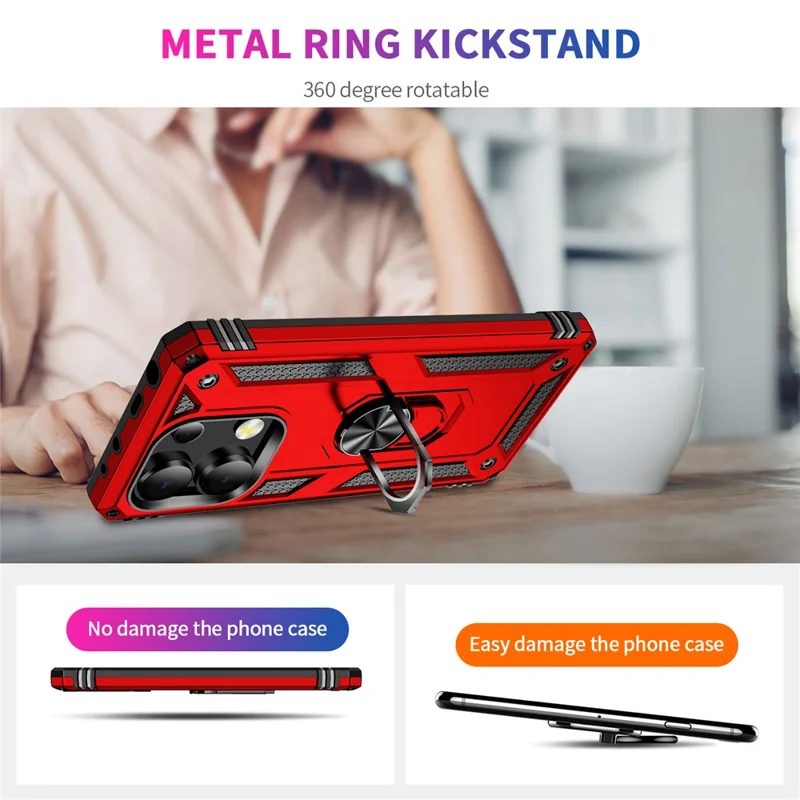 For Xiaomi Redmi Note 13 4G Case PC+TPU Shockproof Phone Cover with Kickstand - Red