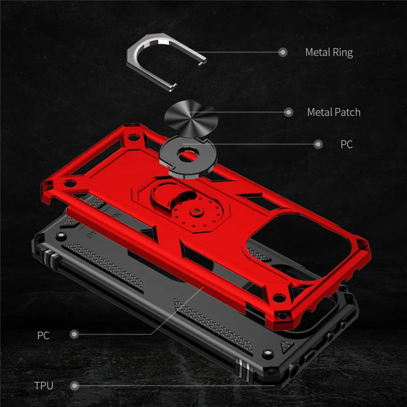 For Xiaomi Redmi Note 13 4G Case PC+TPU Shockproof Phone Cover with Kickstand - Red