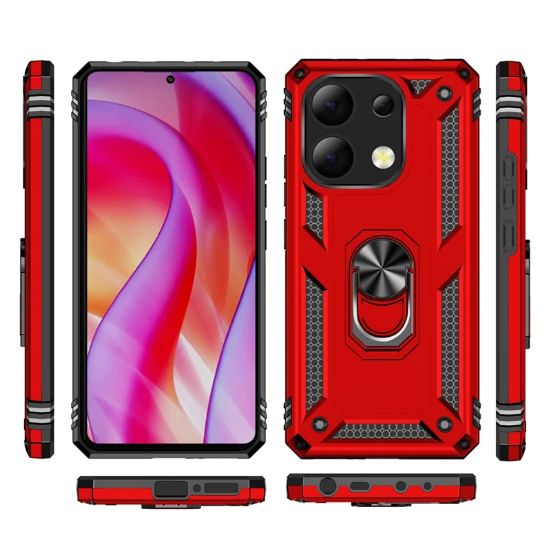 For Xiaomi Redmi Note 13 4G Case PC+TPU Shockproof Phone Cover with Kickstand - Red