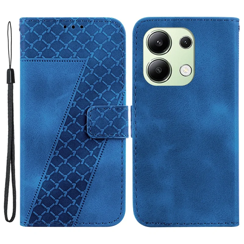 For Xiaomi Redmi Note 13 4G Leather Case Phone Wallet Cover 7-Shape Imprint - Dark Blue