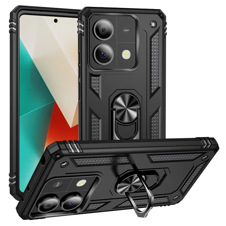 For Xiaomi Redmi Note 13 5G Kickstand Case Shockproof PC+TPU Phone Cover - Black