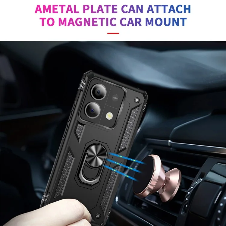For Xiaomi Redmi Note 13 5G Kickstand Case Shockproof PC+TPU Phone Cover - Black