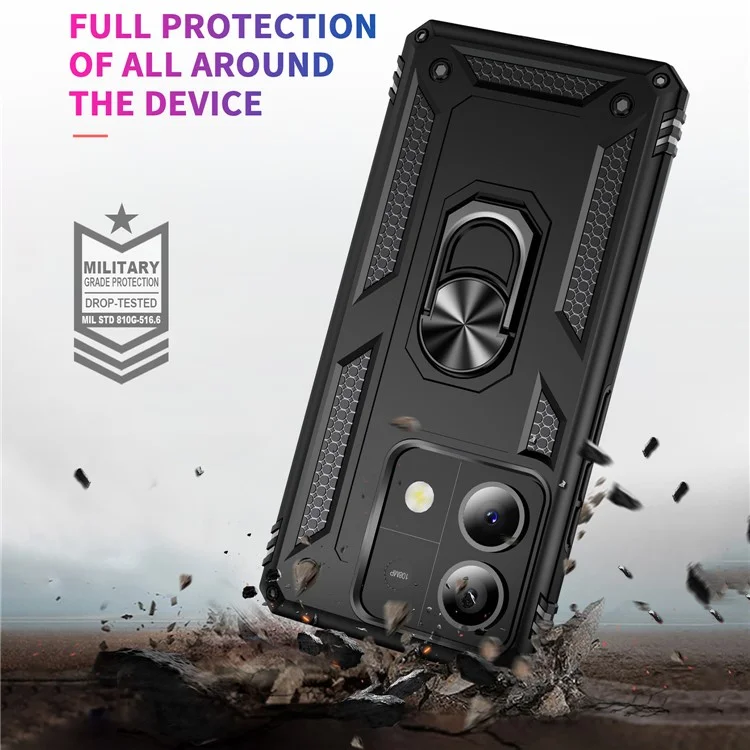 For Xiaomi Redmi Note 13 5G Kickstand Case Shockproof PC+TPU Phone Cover - Black