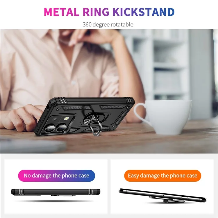 For Xiaomi Redmi Note 13 5G Kickstand Case Shockproof PC+TPU Phone Cover - Black