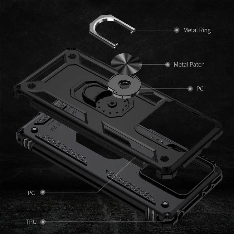 For Xiaomi Redmi Note 13 5G Kickstand Case Shockproof PC+TPU Phone Cover - Black