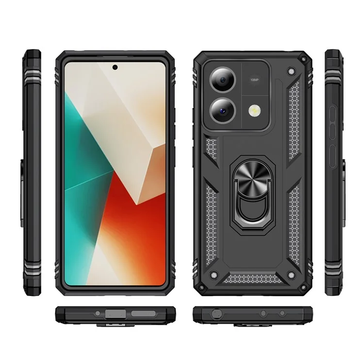 For Xiaomi Redmi Note 13 5G Kickstand Case Shockproof PC+TPU Phone Cover - Black