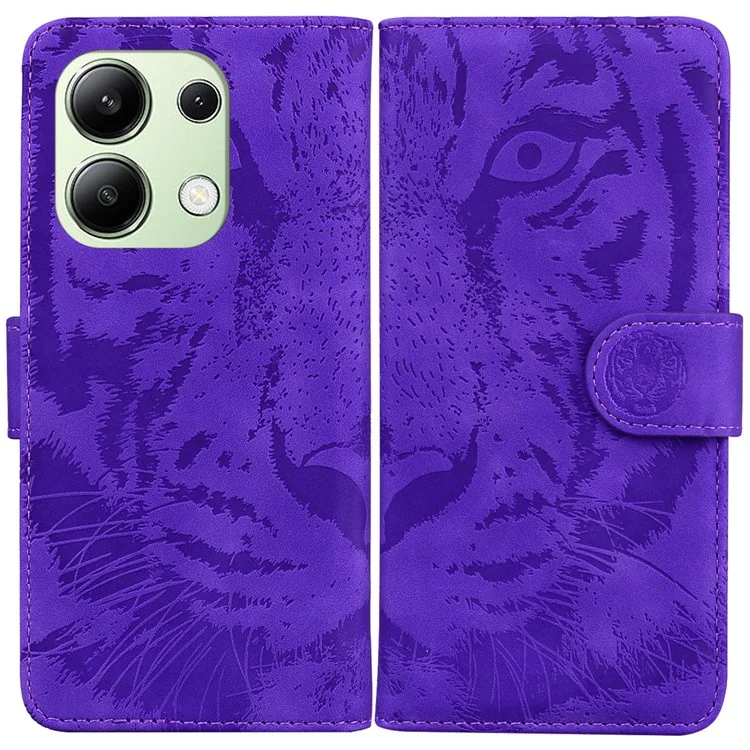 For Xiaomi Redmi Note 13 4G Wallet Case Tiger Pattern PU Leather Phone Cover - Purple