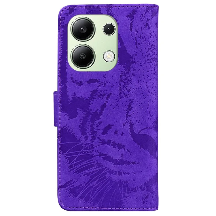 For Xiaomi Redmi Note 13 4G Wallet Case Tiger Pattern PU Leather Phone Cover - Purple