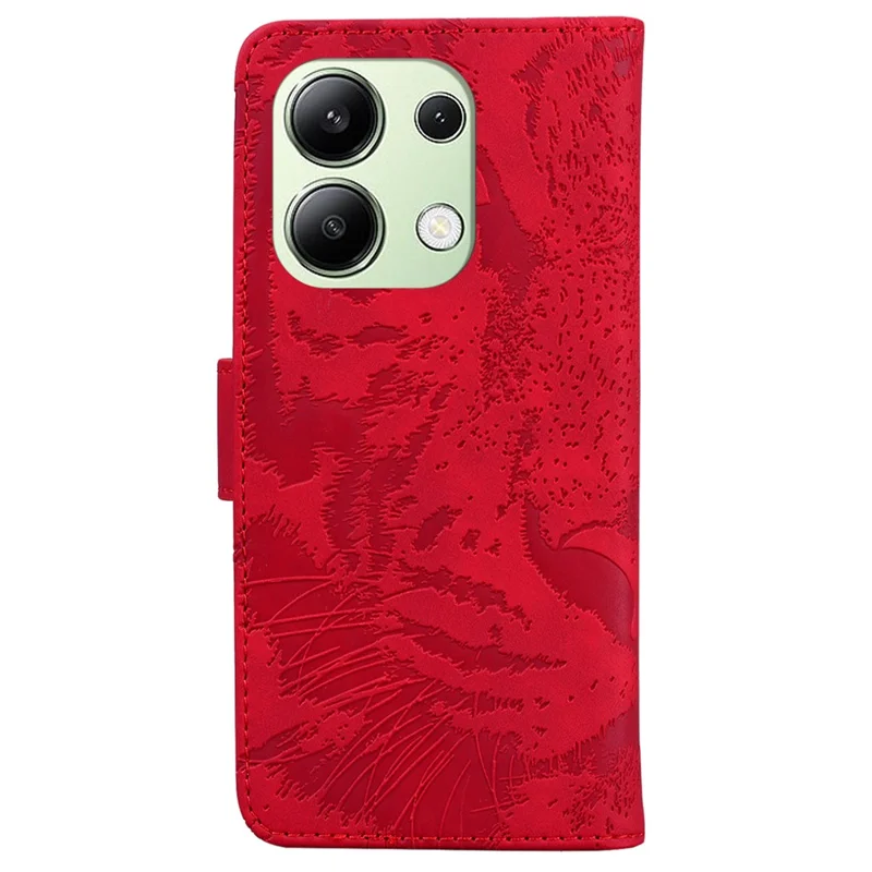 For Xiaomi Redmi Note 13 4G Wallet Case Tiger Pattern PU Leather Phone Cover - Red
