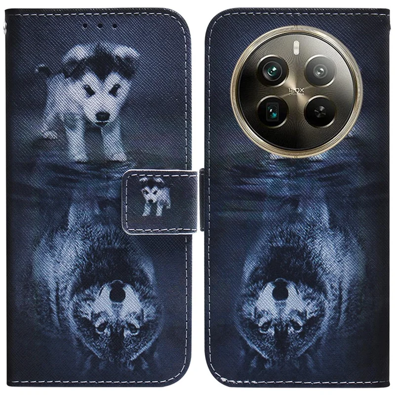 For Realme 12 Pro 5G / 12 Pro+ 5G Leather Case Pattern Printing Protective Phone Cover - Dog and Wolf
