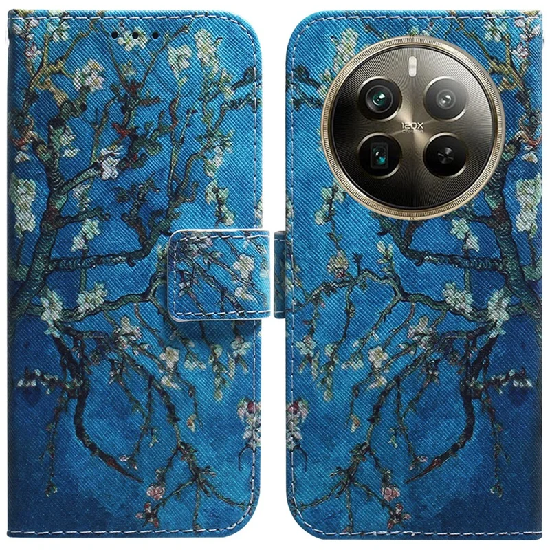 For Realme 12 Pro 5G / 12 Pro+ 5G Leather Case Pattern Printing Protective Phone Cover - Apricot Flowers