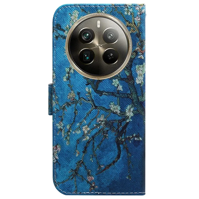 For Realme 12 Pro 5G / 12 Pro+ 5G Leather Case Pattern Printing Protective Phone Cover - Apricot Flowers