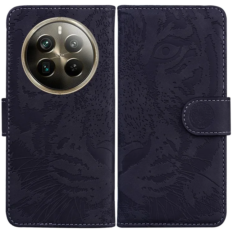 For Realme 12 Pro 5G / 12 Pro+ 5G Case Tiger Pattern PU Leather Wallet Phone Cover - Black
