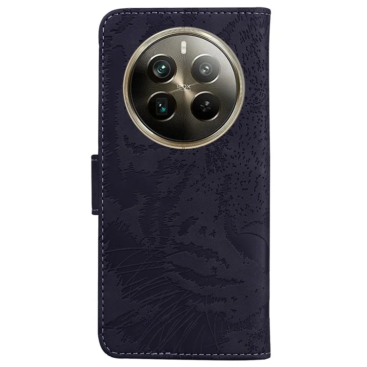 For Realme 12 Pro 5G / 12 Pro+ 5G Case Tiger Pattern PU Leather Wallet Phone Cover - Black