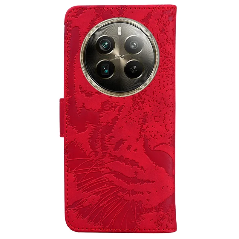 For Realme 12 Pro 5G / 12 Pro+ 5G Case Tiger Pattern PU Leather Wallet Phone Cover - Red