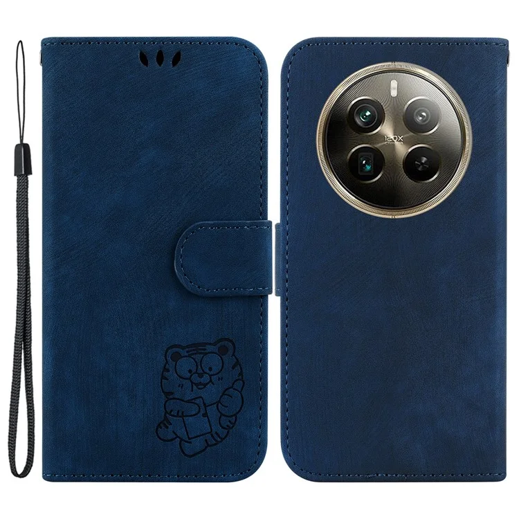 Per Realme 12 Pro 5G / 12 Pro+ 5G Custodia Portafoglio per Telefono Cute Tiger Imprinted Leather Phone Cover - Dark Blue