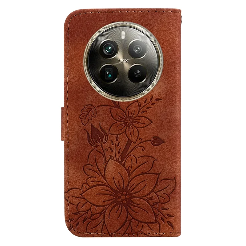 For Realme 12 Pro 5G / 12 Pro+ 5G Leather Case Stand Wallet Phone Cover Flower Pattern - Brown
