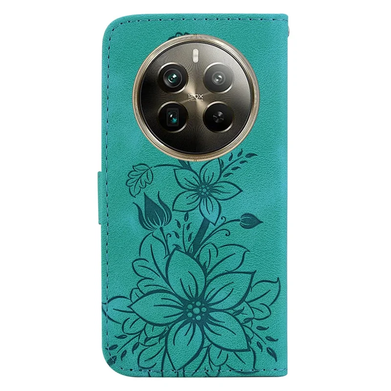 For Realme 12 Pro 5G / 12 Pro+ 5G Leather Case Stand Wallet Phone Cover Flower Pattern - Green