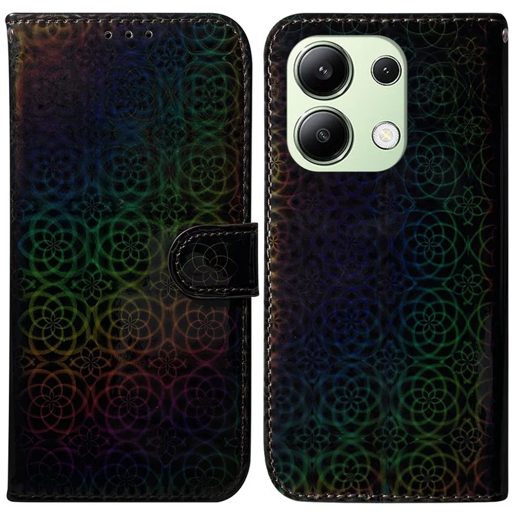 Para Xiaomi Redmi Note 13 4G Wallet Case PU Leather Dazzling Flower Phone Cover - Preto