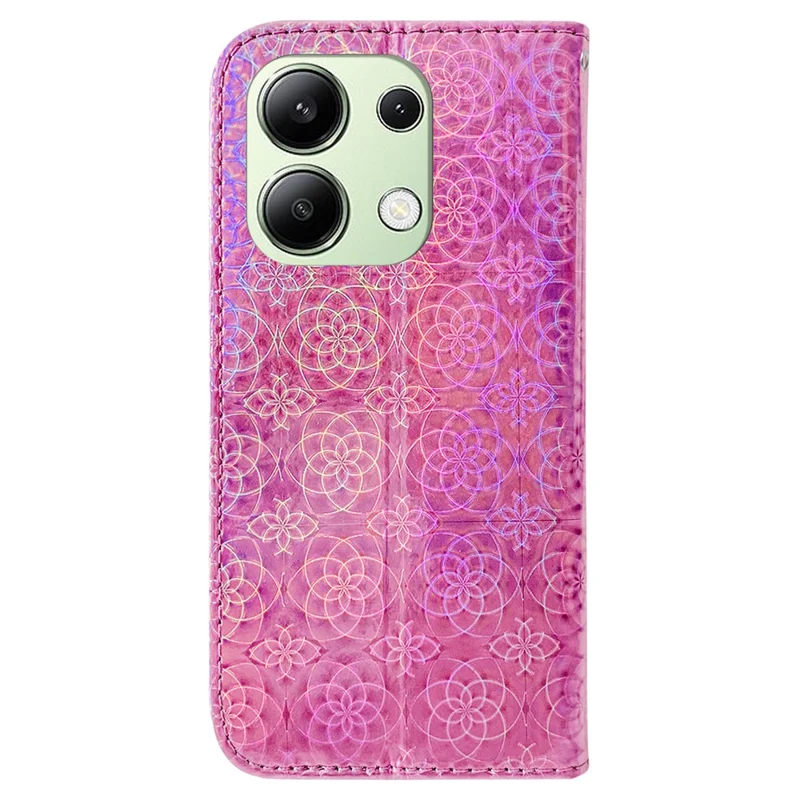 For Xiaomi Redmi Note 13 4G Wallet Case PU Leather Dazzling Flower Phone Cover - Pink