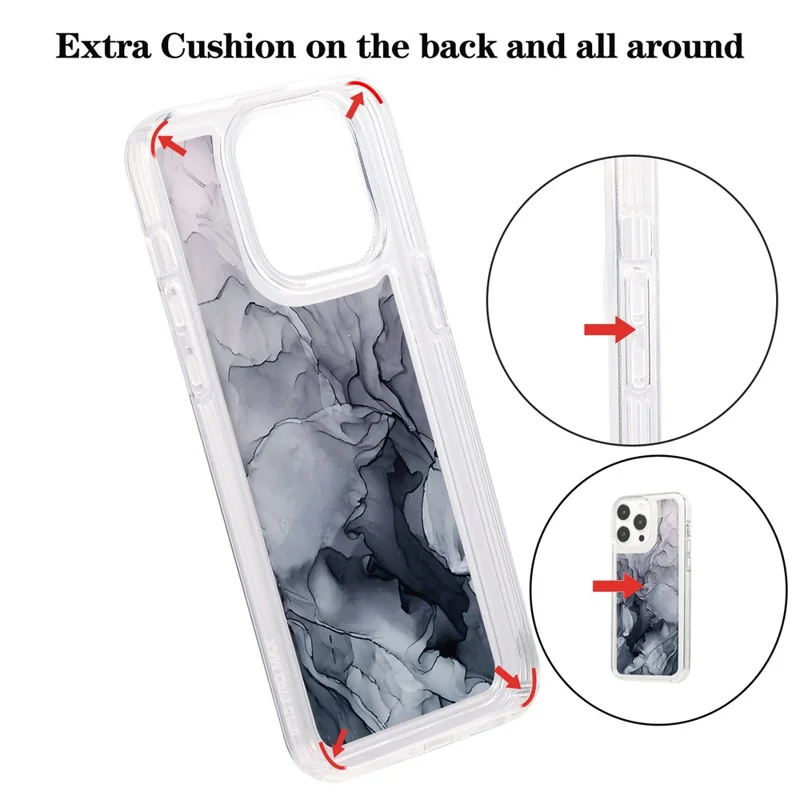 For iPhone 14 Pro Max TPU Case Airbag Protection Smart Phone Cover with Marble Pattern - MR1