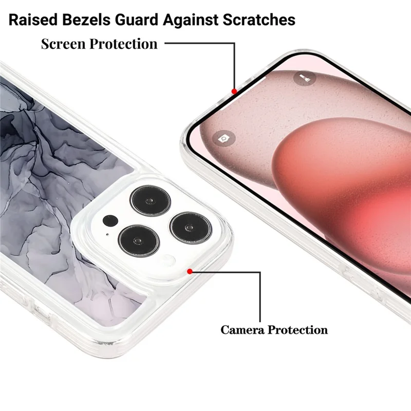 For iPhone 14 Pro Max TPU Case Airbag Protection Smart Phone Cover with Marble Pattern - MR1