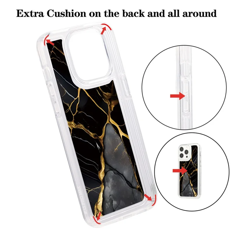 For iPhone 14 Pro Max TPU Case Airbag Protection Smart Phone Cover with Marble Pattern - MR7