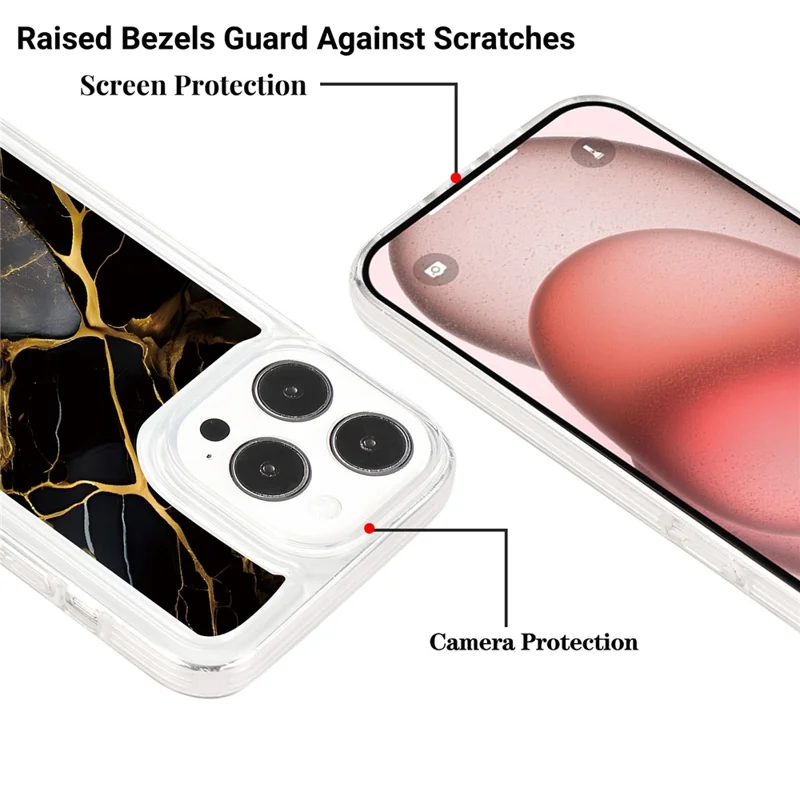 For iPhone 14 Pro Max TPU Case Airbag Protection Smart Phone Cover with Marble Pattern - MR7