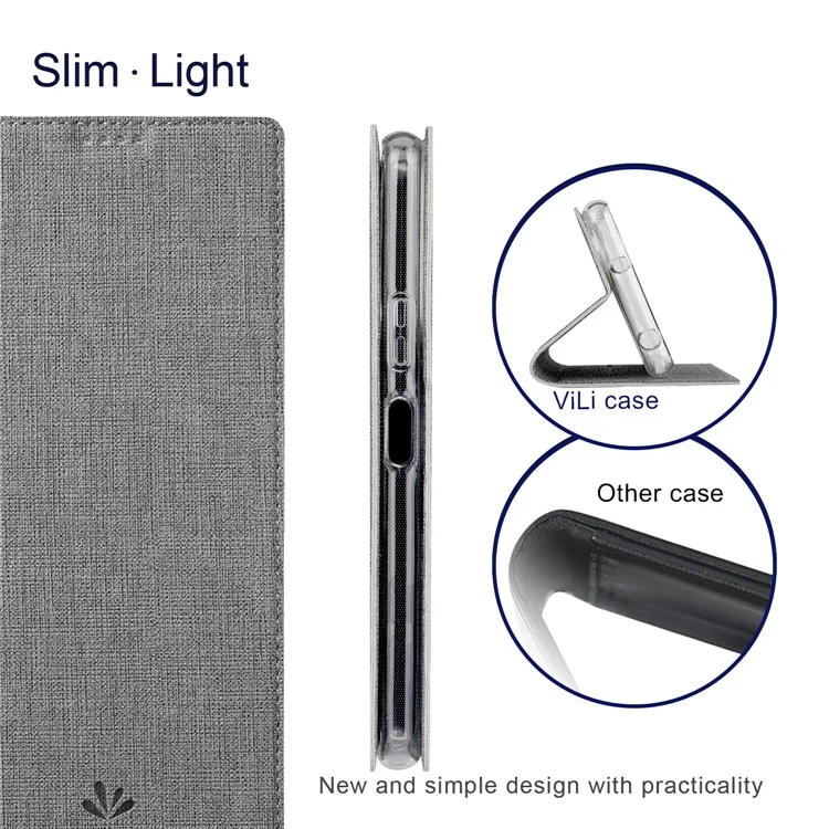 VILI DMX Series For Samsung Galaxy A55 5G Case PU Leather Card Holder Stand View Phone Cover - Grey