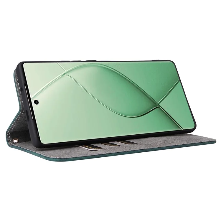 Para o TECNO Spark 20 Pro+ KJ7 Case com Alça de Mão Carteira de Bloqueio RFID Capa de Couro - Verde
