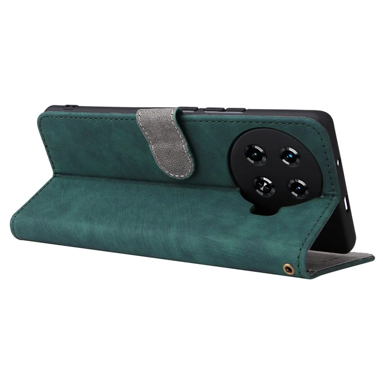 Para o TECNO Spark 20 Pro+ KJ7 Case com Alça de Mão Carteira de Bloqueio RFID Capa de Couro - Verde