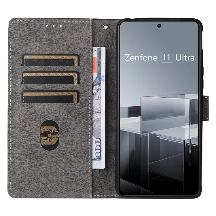 Pour Asus Zenfone 11 Ultra 5G Étui avec sangle Portefeuille Bloquage RFID Couverture en cuir - Noir