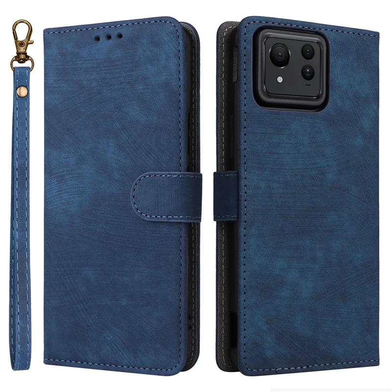 For Asus Zenfone 11 Ultra 5G Case with Strap RFID Blocking Wallet Phone Leather Cover - Blue