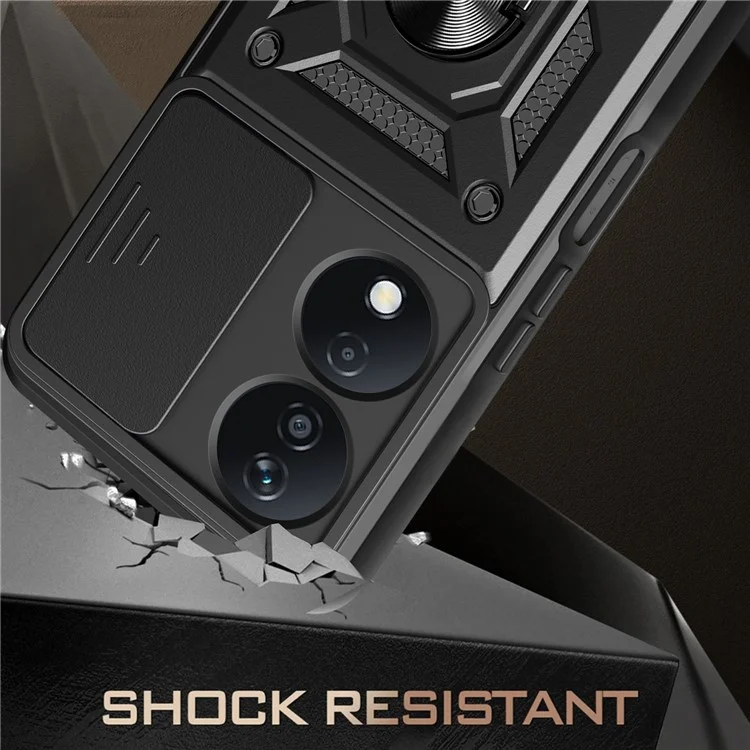 For Honor X7b 4G / 90 Smart Case PC+TPU Robust stoßfest Telefonabdeckung mit Schiebe-Linsenfenster - Schwarz