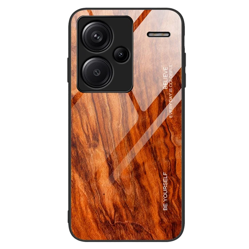 For Xiaomi Redmi Note 13 Pro+ 5G Case Tempered Glass+TPU Phone Cover with Wood Texture - Coffee