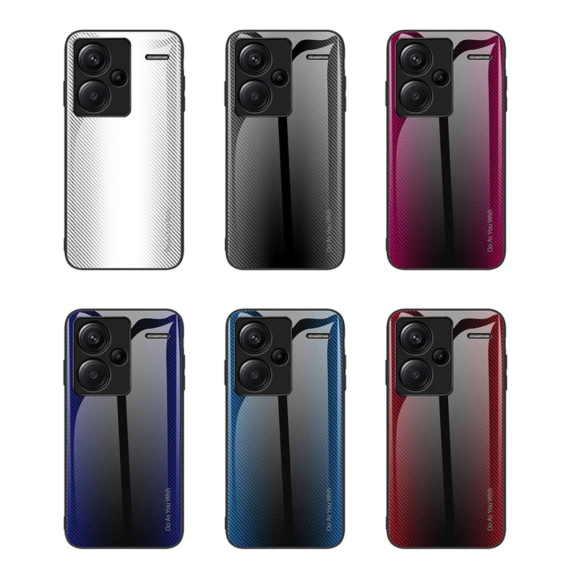 For Xiaomi Redmi Note 13 Pro+ 5G Case Tempered Glass+TPU Cover with Carbon Fiber Texture - White