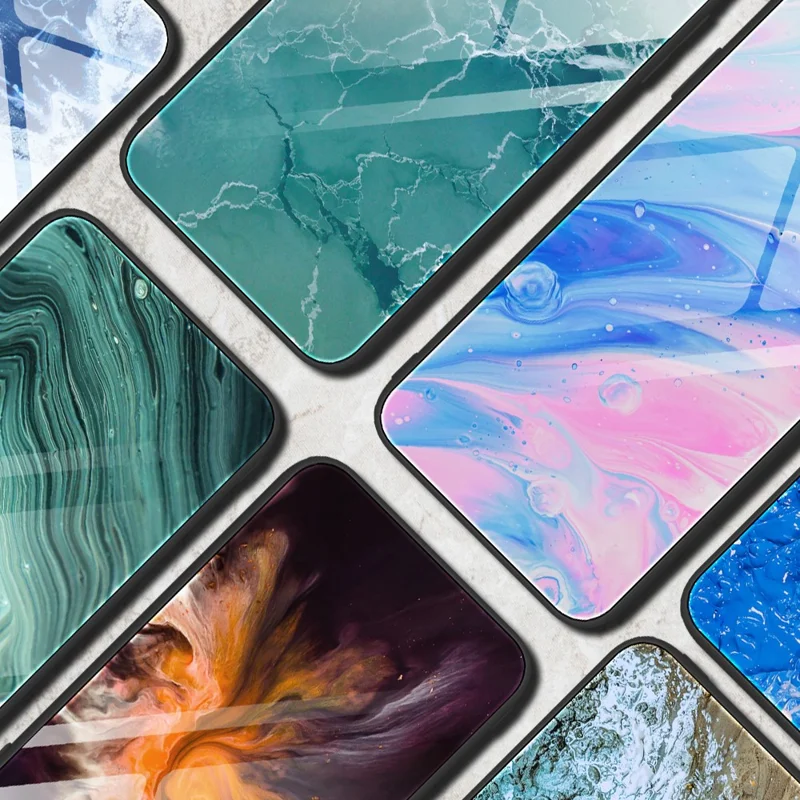 For Xiaomi Redmi Note 13 Pro 4G / Poco M6 Pro 4G Case Marble Pattern Tempered Glass Phone Back Protector - DL06