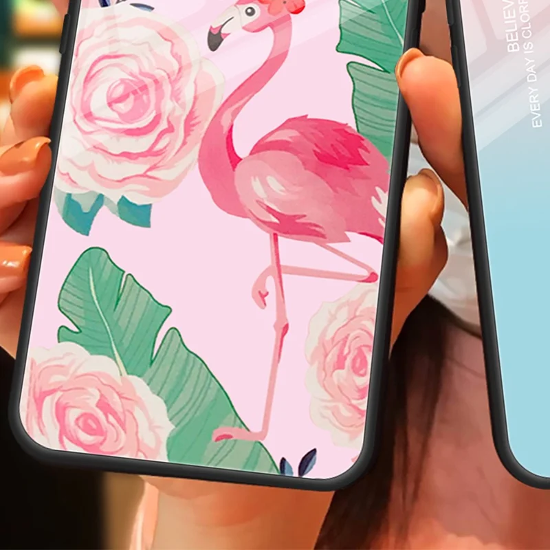 For Xiaomi Redmi Note 13 4G Case Pattern Printing Tempered Glass+PC+TPU Phone Cover - Pink Flowers