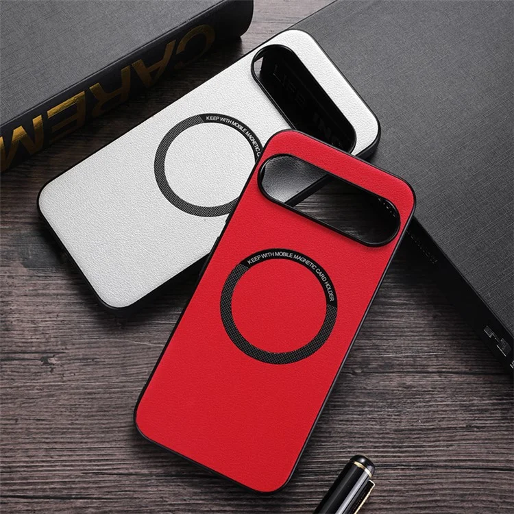 Для Google Pixel 9 / Pixel 9 Pro Чехол с PU кожей+TPU Задняя панель Совместимый с MagSafe Беспроводная зарядка - Белый